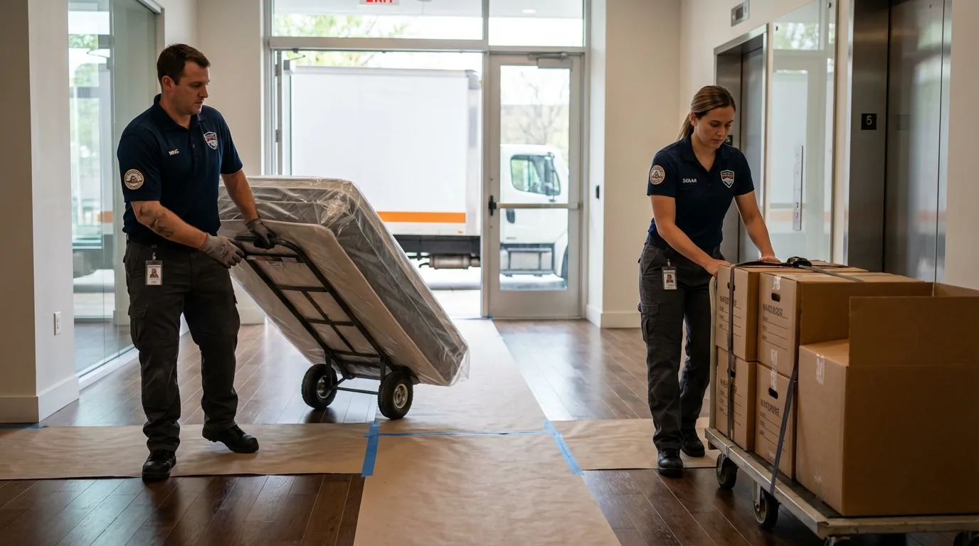 Professional apartment movers loading elevator in Nederland, CO